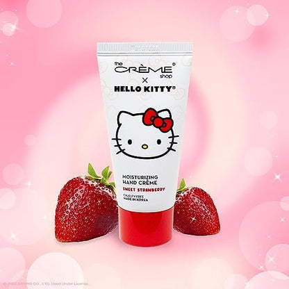 The Creme Shop x Hello Kitty Pocket Portable Soothing Advanced Luxuriously Hand Creams - Shea Butter & Vitamin E for Dry Skin - Sweet Strawberry