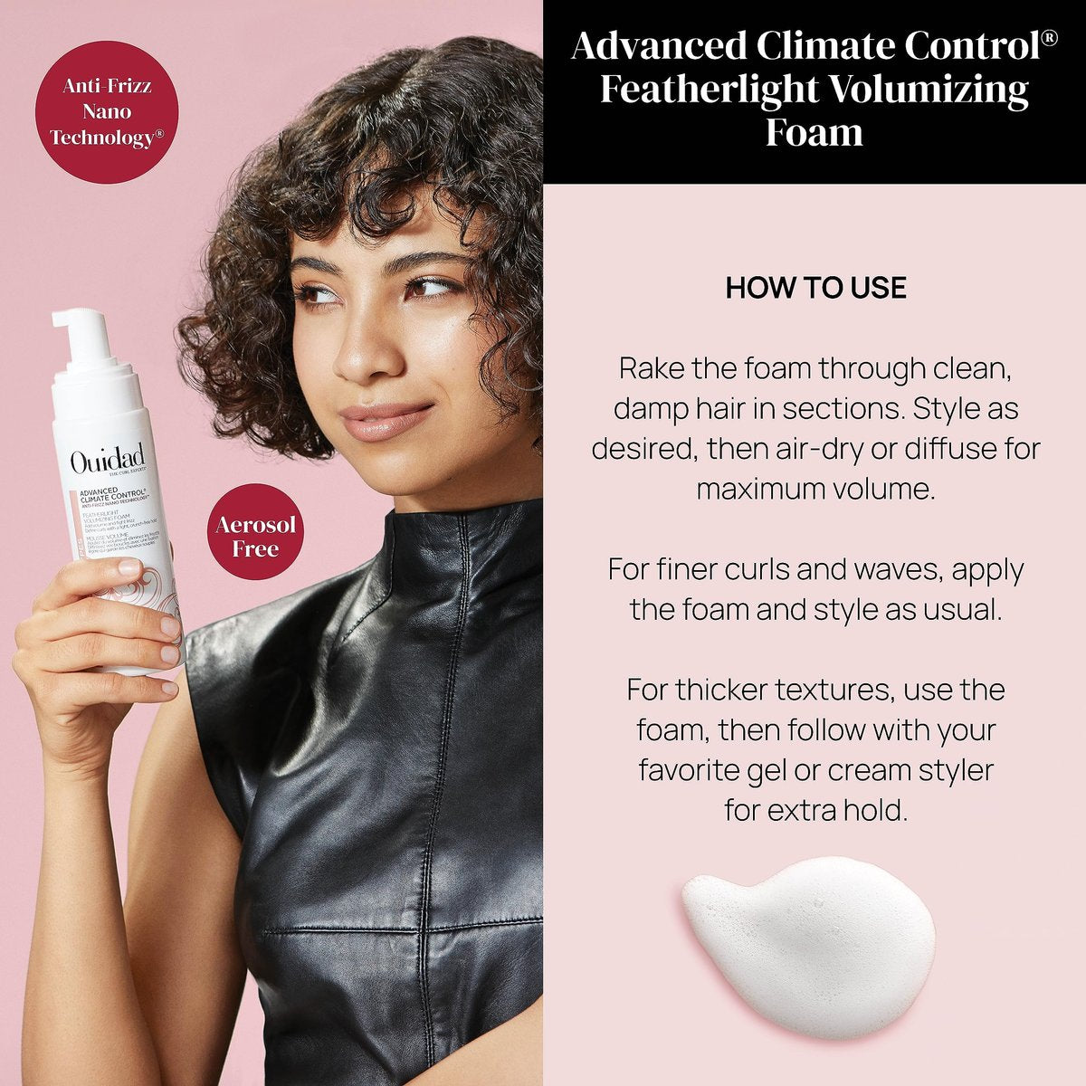 Ouidad Advanced Climate Control Volumizing Foam - Lightweight Anti-Frizz Styling Foam for All Curl Types, 7 fl oz - görsel 4