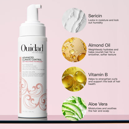 Ouidad Advanced Climate Control Volumizing Foam - Lightweight Anti-Frizz Styling Foam for All Curl Types, 7 fl oz