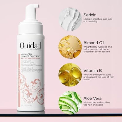 Ouidad Advanced Climate Control Volumizing Foam - Lightweight Anti-Frizz Styling Foam for All Curl Types, 7 fl oz