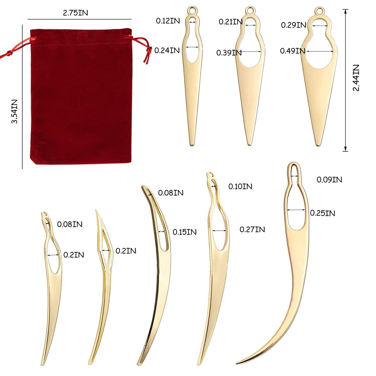 8 Pcs Interlocking Tool for Locs & Storage Velvet Bag – Dreadlock Crochet Needle for Hair Tightening, Loc Accessories for Sisterlocks – Gold Aluminum - görsel 3