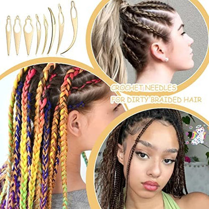 8 Pcs Interlocking Tool for Locs & Storage Velvet Bag – Dreadlock Crochet Needle for Hair Tightening, Loc Accessories for Sisterlocks – Gold Aluminum