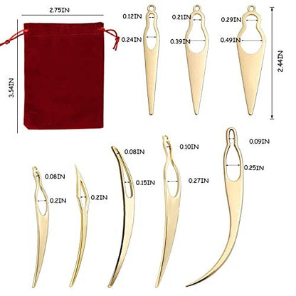 8 Pcs Interlocking Tool for Locs & Storage Velvet Bag – Dreadlock Crochet Needle for Hair Tightening, Loc Accessories for Sisterlocks – Gold Aluminum