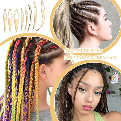 8 Pcs Interlocking Tool for Locs & Storage Velvet Bag – Dreadlock Crochet Needle for Hair Tightening, Loc Accessories for Sisterlocks – Gold Aluminum