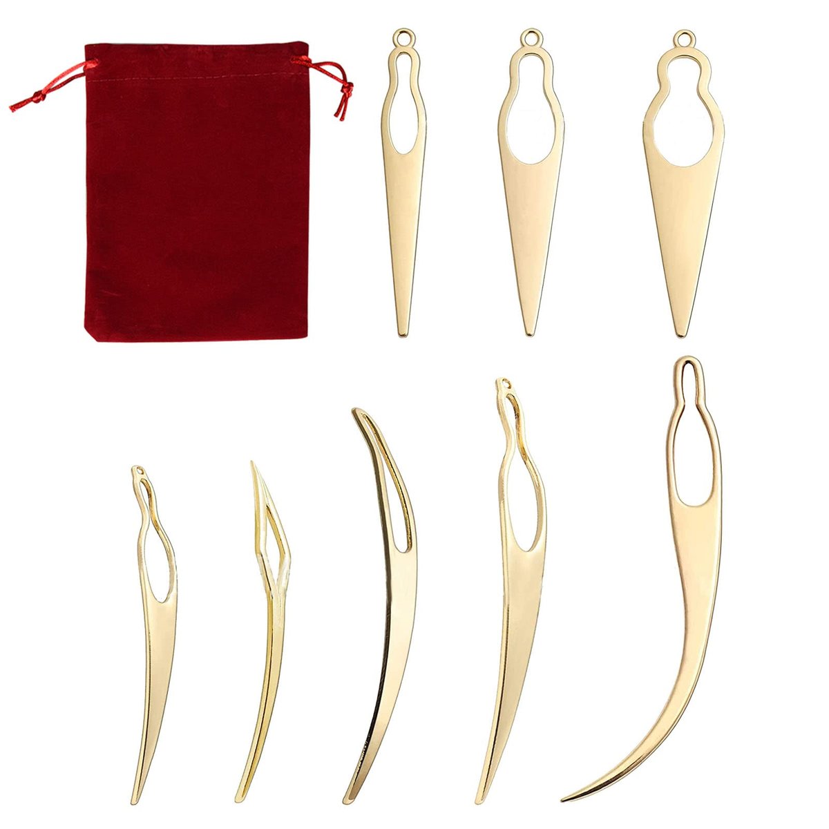 8 Pcs Interlocking Tool for Locs & Storage Velvet Bag – Dreadlock Crochet Needle for Hair Tightening, Loc Accessories for Sisterlocks – Gold Aluminum - görsel 1