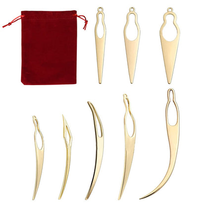 8 Pcs Interlocking Tool for Locs & Storage Velvet Bag – Dreadlock Crochet Needle for Hair Tightening, Loc Accessories for Sisterlocks – Gold Aluminum