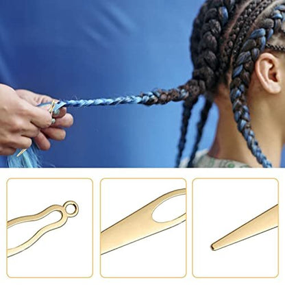 8 Pcs Interlocking Tool for Locs & Storage Velvet Bag – Dreadlock Crochet Needle for Hair Tightening, Loc Accessories for Sisterlocks – Gold Aluminum