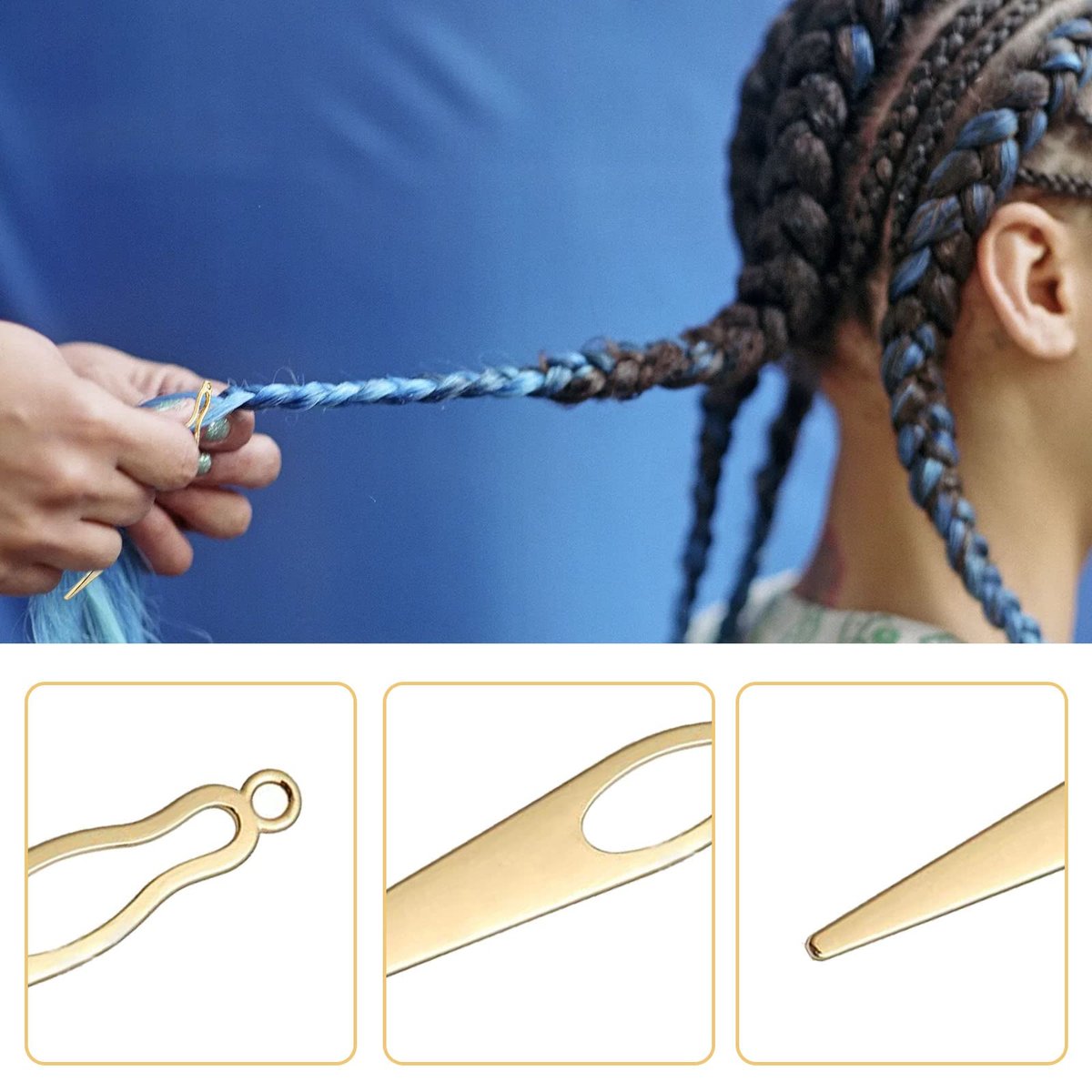 8 Pcs Interlocking Tool for Locs & Storage Velvet Bag – Dreadlock Crochet Needle for Hair Tightening, Loc Accessories for Sisterlocks – Gold Aluminum - görsel 5