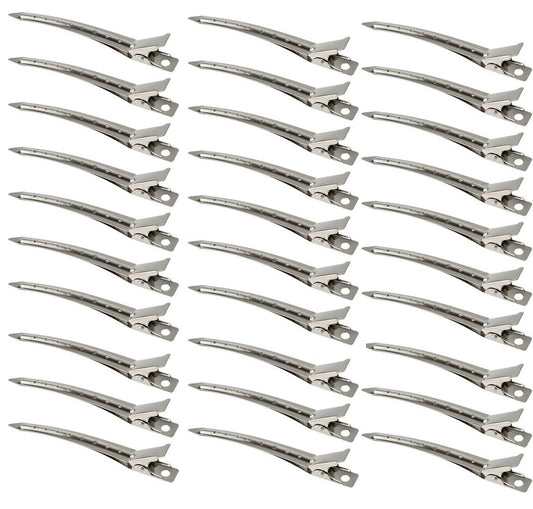 30 Packs Duck Bill Hair Clips - Rustproof Metal Alligator Curl Clips for Hair Styling, Coloring, and Sectioning - 3.5 Inches Silver