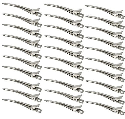 30 Packs Duck Bill Hair Clips - Rustproof Metal Alligator Curl Clips for Hair Styling, Coloring, and Sectioning - 3.5 Inches Silver