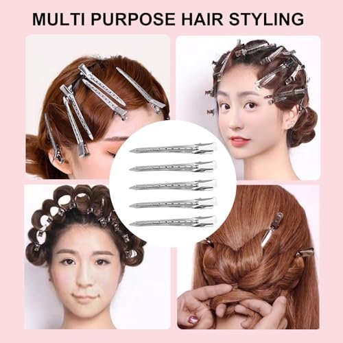 30 Packs Duck Bill Hair Clips - Rustproof Metal Alligator Curl Clips for Hair Styling, Coloring, and Sectioning - 3.5 Inches Silver - görsel 4