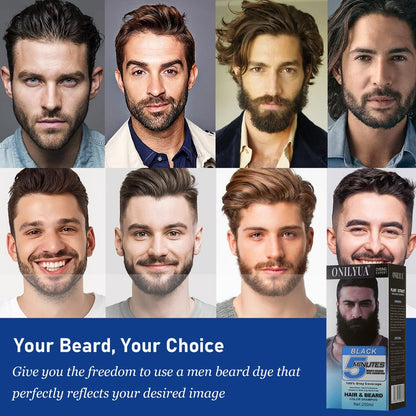 Men's Long-Lasting Black Hair Dye & Root Touch Up for Gray Coverage - 5 Minute Natural Beard & Mustache Coloring Shampoo 3-in-1 Avelisse