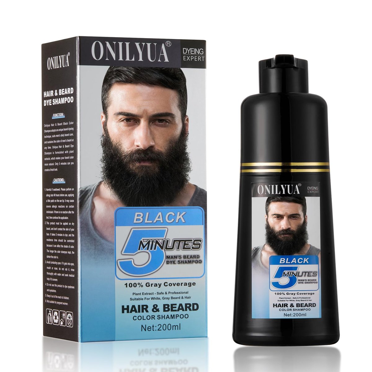 Men's Long-Lasting Black Hair Dye & Root Touch Up for Gray Coverage - 5 Minute Natural Beard & Mustache Coloring Shampoo 3-in-1 Avelisse