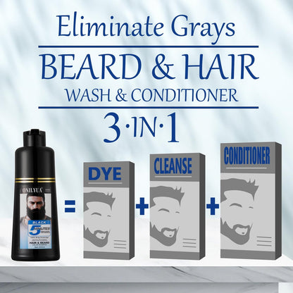 Men's Long-Lasting Black Hair Dye & Root Touch Up for Gray Coverage - 5 Minute Natural Beard & Mustache Coloring Shampoo 3-in-1 Avelisse