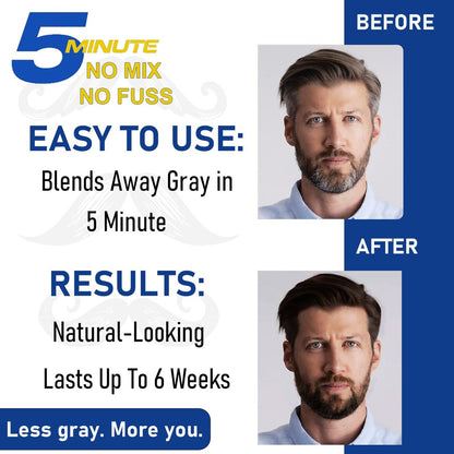 Men's Long-Lasting Black Hair Dye & Root Touch Up for Gray Coverage - 5 Minute Natural Beard & Mustache Coloring Shampoo 3-in-1 Avelisse