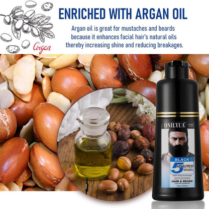 Men's Long-Lasting Black Hair Dye & Root Touch Up for Gray Coverage - 5 Minute Natural Beard & Mustache Coloring Shampoo 3-in-1 Avelisse