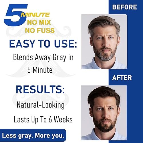 Men's Long-Lasting Black Hair Dye & Root Touch Up for Gray Coverage - 5 Minute Natural Beard & Mustache Coloring Shampoo 3-in-1 Avelisse