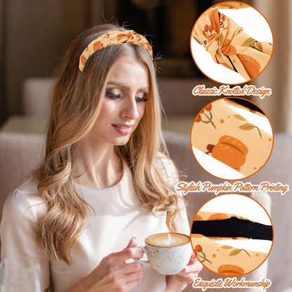 Whaline Fall Knotted Headbands Set - 4 Pack Maple Leaves, Pumpkin, Sunflower, Acorn Hair Hoops for Autumn Harvest Thanksgiving
