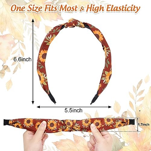 Whaline Fall Knotted Headbands Set - 4 Pack Maple Leaves, Pumpkin, Sunflower, Acorn Hair Hoops for Autumn Harvest Thanksgiving - görsel 4