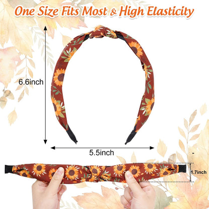 Whaline Fall Knotted Headbands Set - 4 Pack Maple Leaves, Pumpkin, Sunflower, Acorn Hair Hoops for Autumn Harvest Thanksgiving