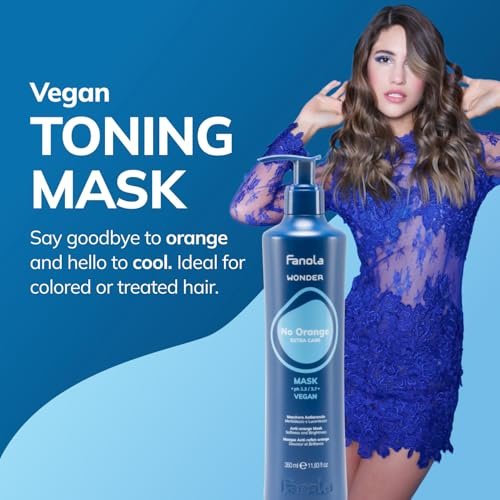 Fanola Wonder No Orange Color Depositing Hair Mask - Neutralizing Blue Toner for Orange Brassy Hair - Deep Conditioning Vegan Formula (11.83 oz) Avelisse