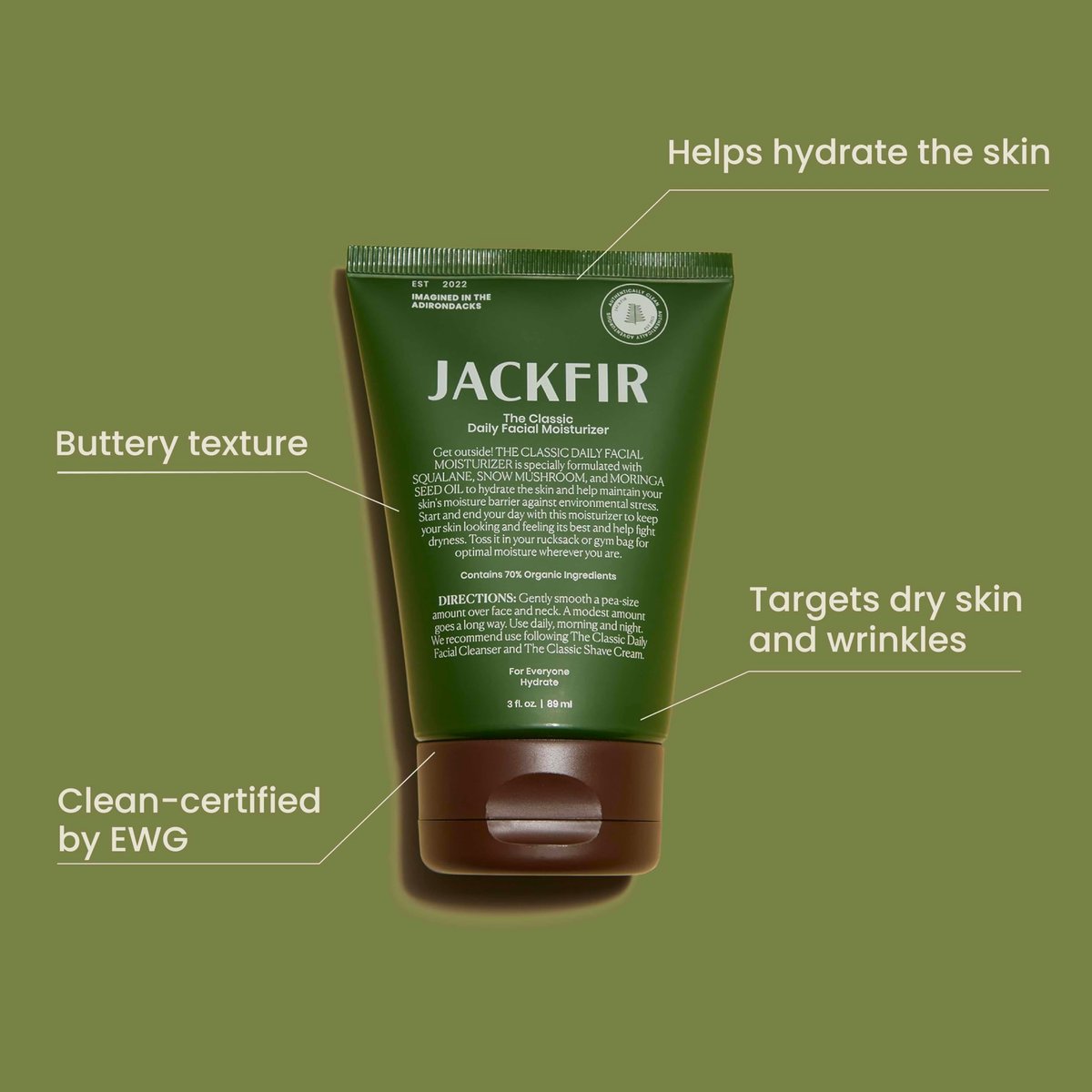 Jackfir The Classic Daily Facial Moisturizer for Men - Natural Face Cream with Aloe, Squalane & Moringa Seed Oil - EWG Verified, Organic Ingredients, All Skin Types, 3 Fl Oz Avelisse