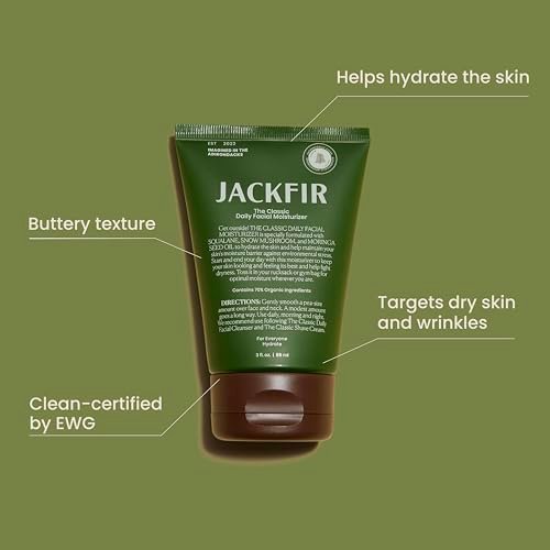 Jackfir The Classic Daily Facial Moisturizer for Men - Natural Face Cream with Aloe, Squalane & Moringa Seed Oil - EWG Verified, Organic Ingredients, All Skin Types, 3 Fl Oz Avelisse