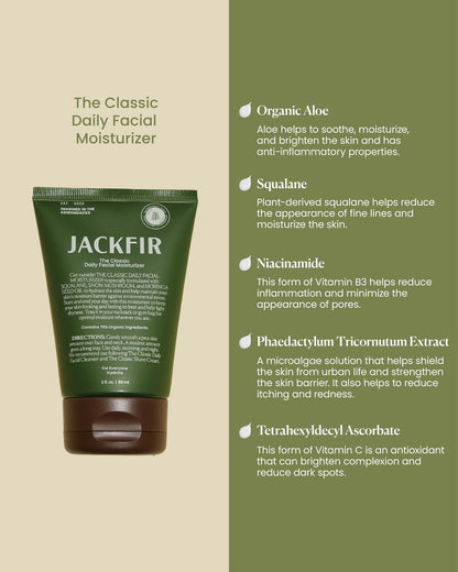 Jackfir The Classic Daily Facial Moisturizer for Men - Natural Face Cream with Aloe, Squalane & Moringa Seed Oil - EWG Verified, Organic Ingredients, All Skin Types, 3 Fl Oz Avelisse