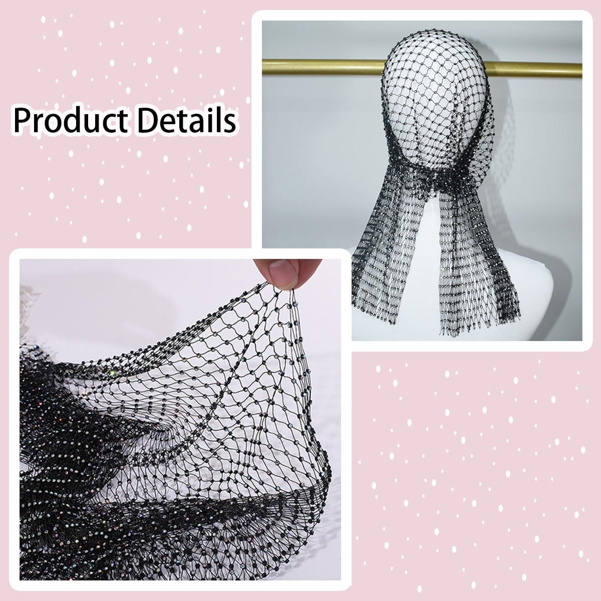 Ainvhh Rhinestone Mesh Headbands for Women – Sparkly Crystal Nightclub Hair Accessories, Stretchy Headwraps, Rave Barrettes, Glitter Hollow Out Hairbands (Pack of 2) - görsel 5