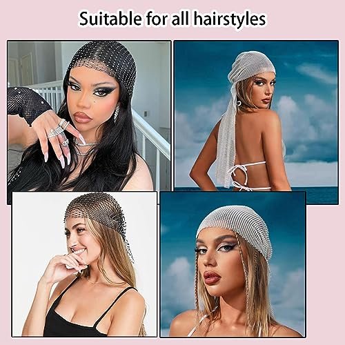 Ainvhh Rhinestone Mesh Headbands for Women – Sparkly Crystal Nightclub Hair Accessories, Stretchy Headwraps, Rave Barrettes, Glitter Hollow Out Hairbands (Pack of 2) - görsel 12