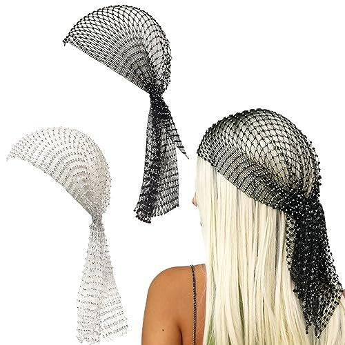Ainvhh Rhinestone Mesh Headbands for Women – Sparkly Crystal Nightclub Hair Accessories, Stretchy Headwraps, Rave Barrettes, Glitter Hollow Out Hairbands (Pack of 2) - görsel 2