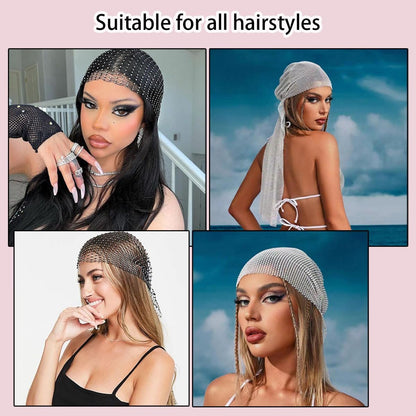 Ainvhh Rhinestone Mesh Headbands for Women – Sparkly Crystal Nightclub Hair Accessories, Stretchy Headwraps, Rave Barrettes, Glitter Hollow Out Hairbands (Pack of 2)