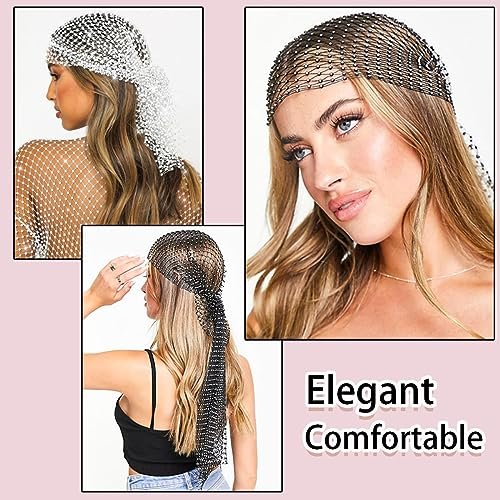 Ainvhh Rhinestone Mesh Headbands for Women – Sparkly Crystal Nightclub Hair Accessories, Stretchy Headwraps, Rave Barrettes, Glitter Hollow Out Hairbands (Pack of 2) - görsel 10