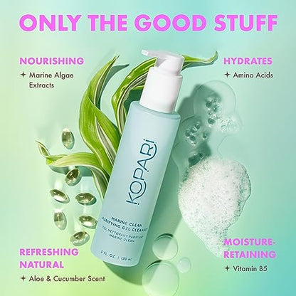 Kopari Marine Clean Purifying Gel Cleanser – Amino Acid & Vitamin B5 Infused, Gentle Gel-to-Foam Face Wash, 5 oz Avelisse