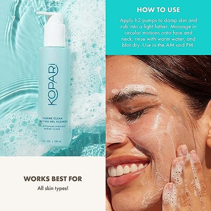 Kopari Marine Clean Purifying Gel Cleanser – Amino Acid & Vitamin B5 Infused, Gentle Gel-to-Foam Face Wash, 5 oz Avelisse