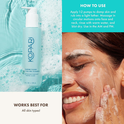 Kopari Marine Clean Purifying Gel Cleanser – Amino Acid & Vitamin B5 Infused, Gentle Gel-to-Foam Face Wash, 5 oz Avelisse