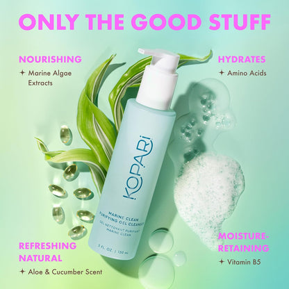 Kopari Marine Clean Purifying Gel Cleanser – Amino Acid & Vitamin B5 Infused, Gentle Gel-to-Foam Face Wash, 5 oz Avelisse