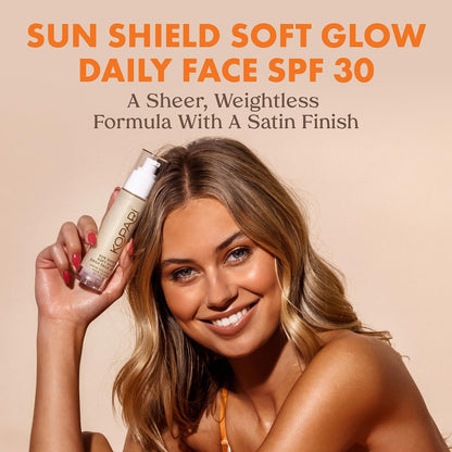 Kopari Sun Shield Soft Glow - Daily Face SPF 30, Sheer Lightweight Sunscreen, Healthy Radiant Glow, Perfect Under Makeup for Boost of Hydration, 1.5oz Avelisse