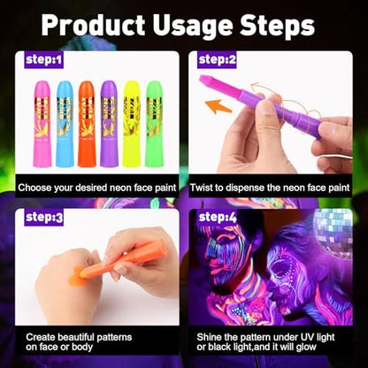 VESPRO 15 Colors Glow Body & Face Paint Set - Neon UV Body Paint for Kids & Adults, Glow in the Dark Party Supplies for Halloween, Birthday, Club, Masquerade