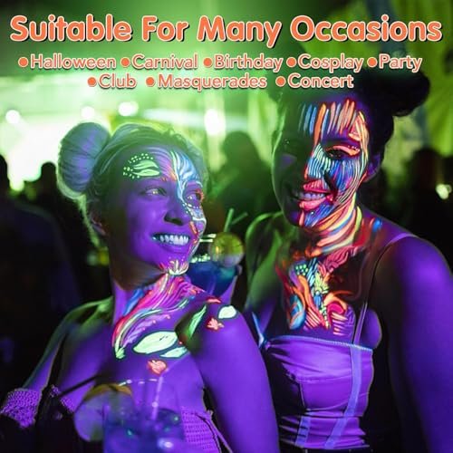 VESPRO 15 Colors Glow Body & Face Paint Set - Neon UV Body Paint for Kids & Adults, Glow in the Dark Party Supplies for Halloween, Birthday, Club, Masquerade - görsel 14