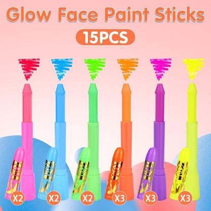 VESPRO 15 Colors Glow Body & Face Paint Set - Neon UV Body Paint for Kids & Adults, Glow in the Dark Party Supplies for Halloween, Birthday, Club, Masquerade