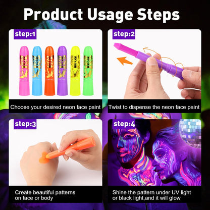VESPRO 15 Colors Glow Body & Face Paint Set - Neon UV Body Paint for Kids & Adults, Glow in the Dark Party Supplies for Halloween, Birthday, Club, Masquerade