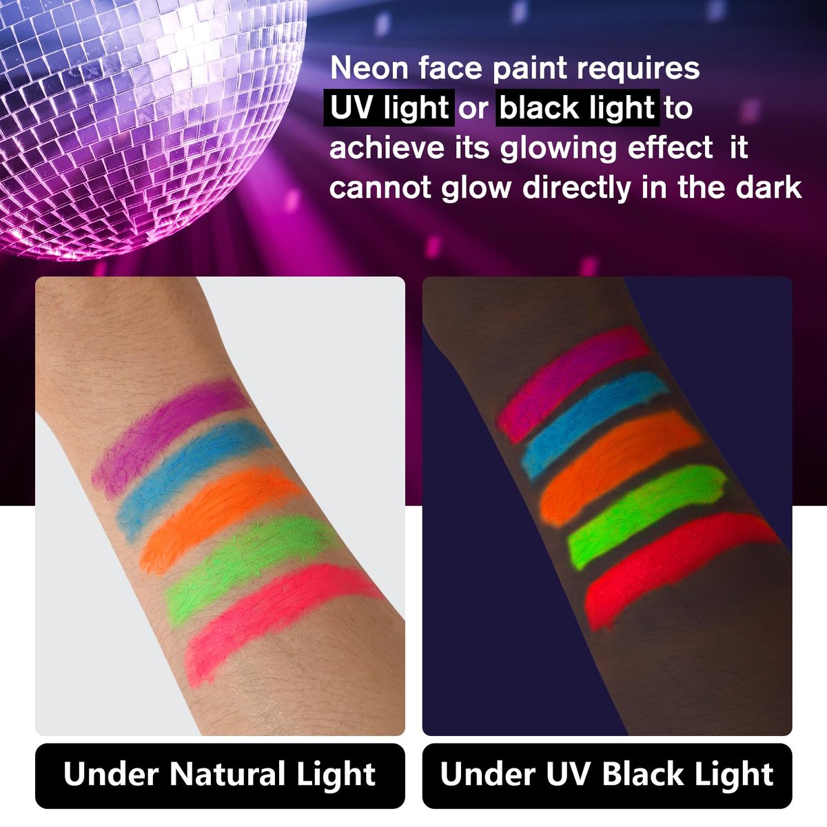 VESPRO 15 Colors Glow Body & Face Paint Set - Neon UV Body Paint for Kids & Adults, Glow in the Dark Party Supplies for Halloween, Birthday, Club, Masquerade - görsel 5