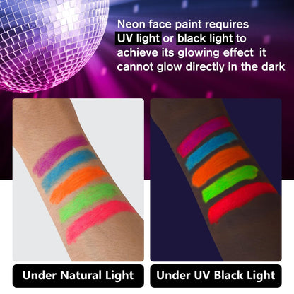 VESPRO 15 Colors Glow Body & Face Paint Set - Neon UV Body Paint for Kids & Adults, Glow in the Dark Party Supplies for Halloween, Birthday, Club, Masquerade