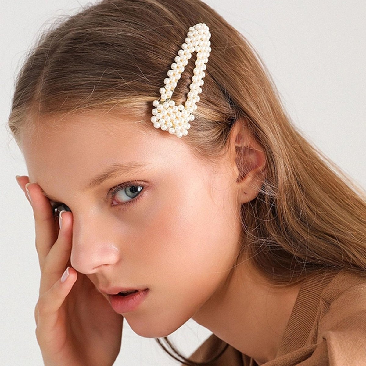 BlingKingdom 2-Pack 3.3" Snap Pearl Large Hair Clips - Elegant White & Rose Gold Hair Pins for Women, Bridesmaids, Girls - Party, Wedding & Daily Styling - görsel 9
