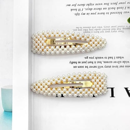 BlingKingdom 2-Pack 3.3" Snap Pearl Large Hair Clips - Elegant White & Rose Gold Hair Pins for Women, Bridesmaids, Girls - Party, Wedding & Daily Styling