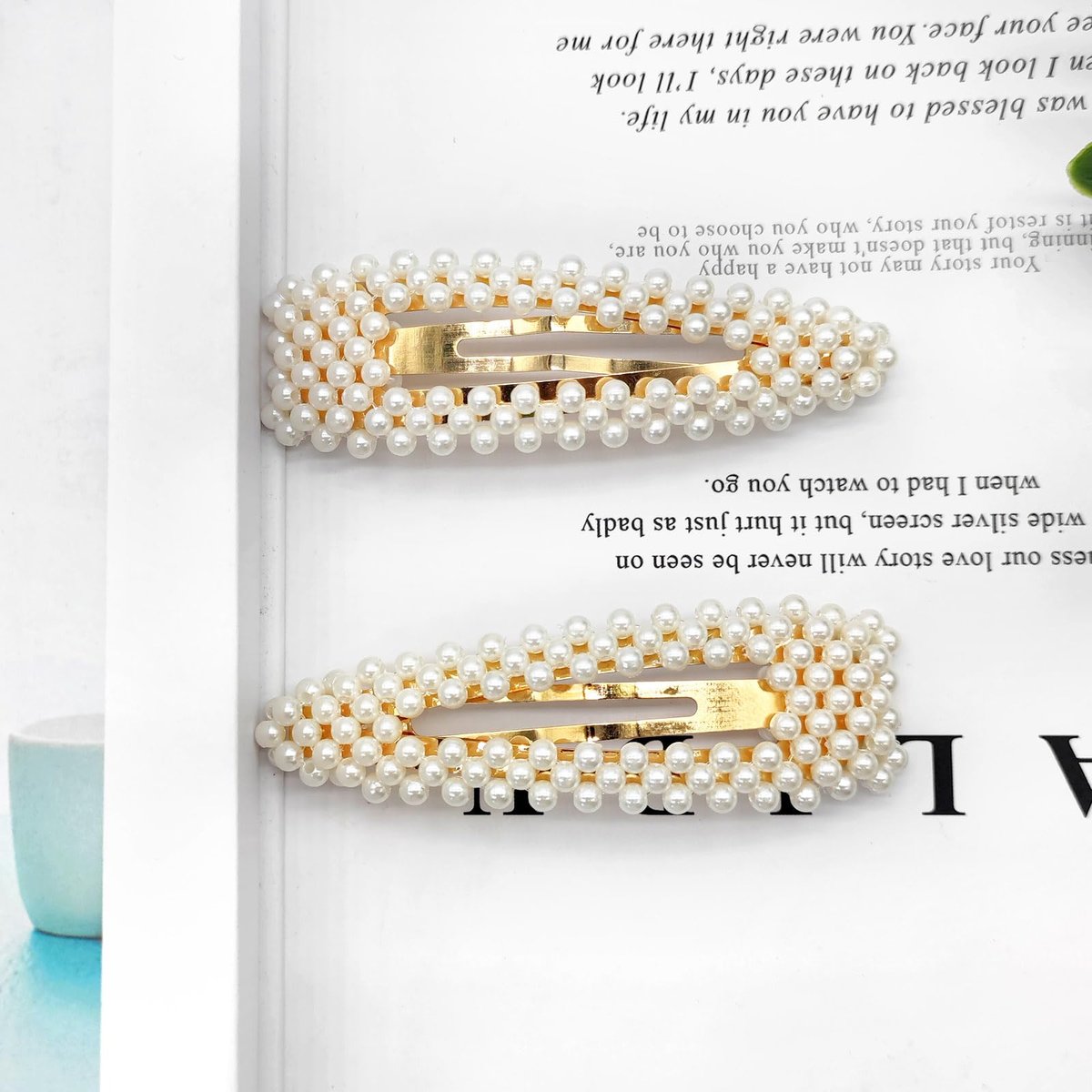 BlingKingdom 2-Pack 3.3" Snap Pearl Large Hair Clips - Elegant White & Rose Gold Hair Pins for Women, Bridesmaids, Girls - Party, Wedding & Daily Styling - görsel 11