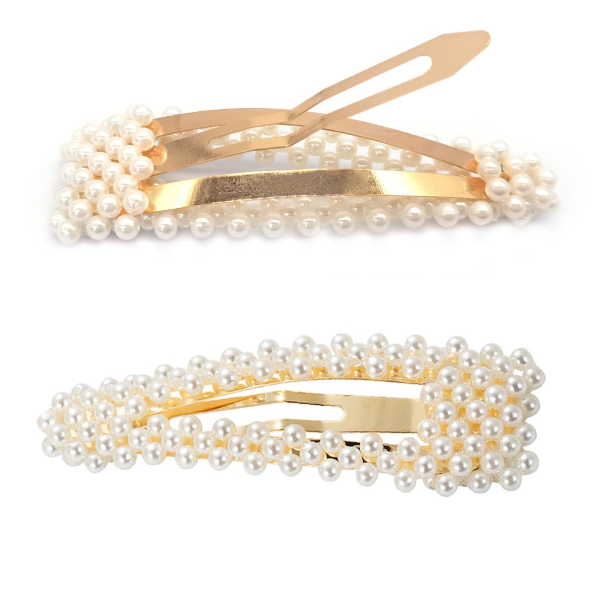 BlingKingdom 2-Pack 3.3" Snap Pearl Large Hair Clips - Elegant White & Rose Gold Hair Pins for Women, Bridesmaids, Girls - Party, Wedding & Daily Styling - görsel 3