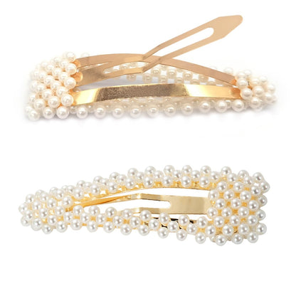 BlingKingdom 2-Pack 3.3" Snap Pearl Large Hair Clips - Elegant White & Rose Gold Hair Pins for Women, Bridesmaids, Girls - Party, Wedding & Daily Styling