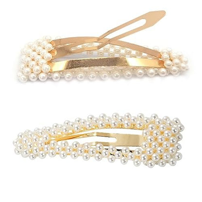 BlingKingdom 2-Pack 3.3" Snap Pearl Large Hair Clips - Elegant White & Rose Gold Hair Pins for Women, Bridesmaids, Girls - Party, Wedding & Daily Styling